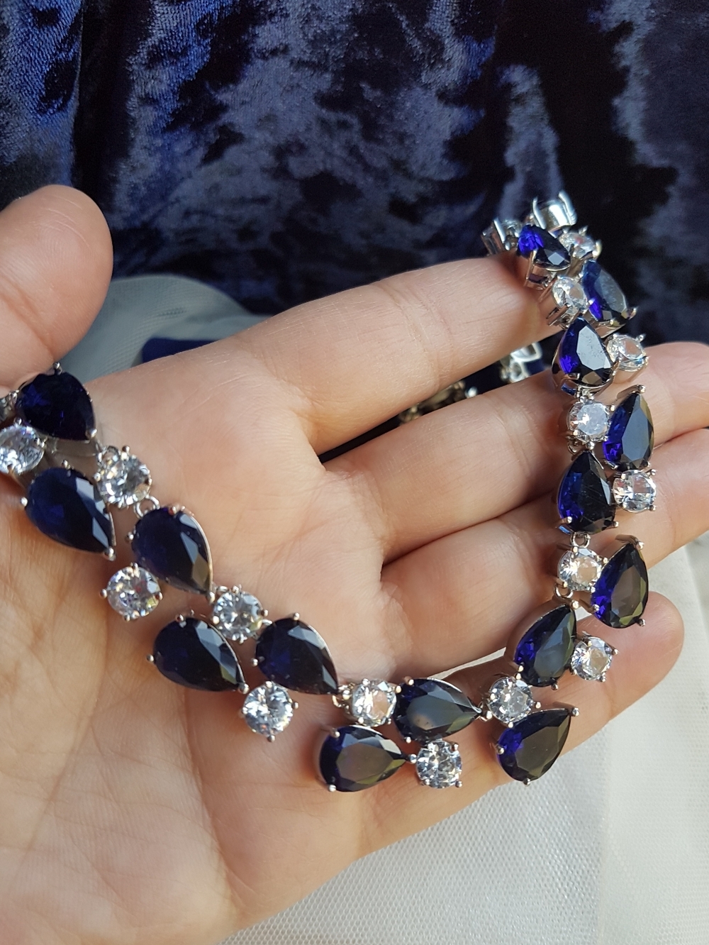 Swarovski Elements Sapphire Blue Teardrop Round Gemstone Statement Necklace NEW